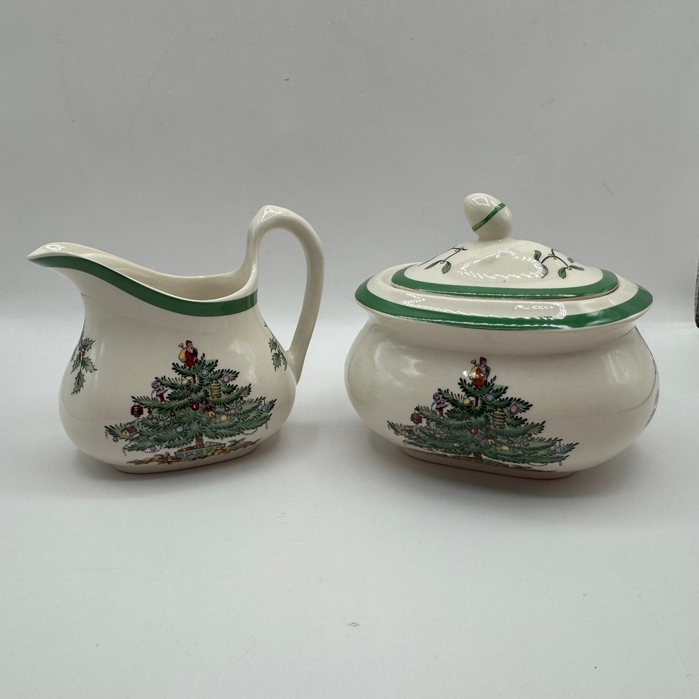 Spode Creamer and Sugar Bowl Set Unisex OS Cream Christmas Tree S3324-A6